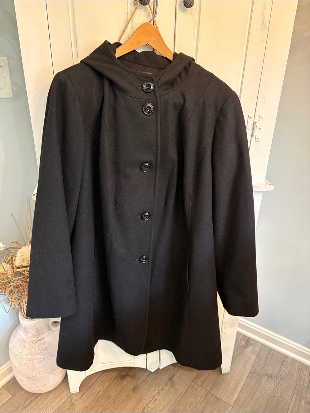 London Fog Black Hooded Pea Coat